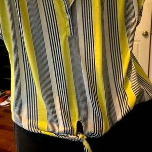 Cute business causal blue, yellow and white striped shirt with collar